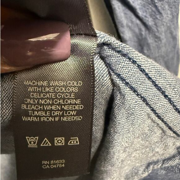 Kenneth Cole Reaction Denim Chambray Shirt Men’s Large Zip Pocket Casual - Picture 8 of 13